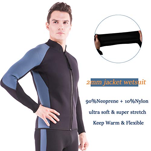 Flexel Men's Wetsuit Tops 2MM Neoprene Women Wetsuit Jacket Long Sleeves Front Zip Diving Top for Surfing Snorkeling Swimming Kayaking Canoeing (2mm Jacket Navy, X-Large) - Thumbnail 4