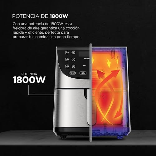 ROCKET 700 - Freidora de Aire 1800W 7L - 12 Programas - Pantalla LED Táctil - Temperatura Ajustable - Recetario Online - Fácil Limpieza