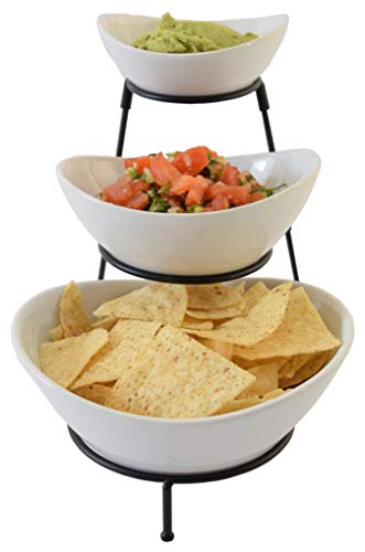 3 Tier Oval Chip And Dip Set Party Food Server Display Set Three Tiered Snack Server with metal rack