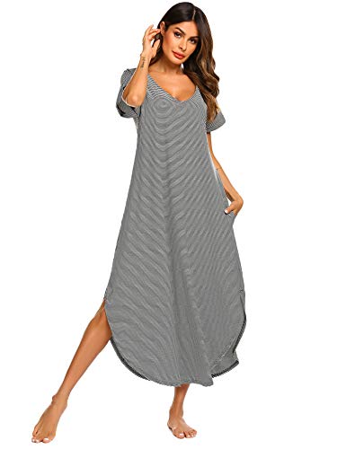 Ekouaer-Nightgowns-Womens-V-Neck-Loungewear-Short-Sleeve-Sleepwear-Plus-Size-Night-Wear-S-XXL