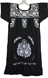 Embroidered Mexican Peasant Dress with Solid White Embroidery (Black size X-large), Online Clothing Store