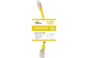 HONDERSON Extension Cord Weatherproof with Lighted End, UL Listed, 12 Gauge 1FT Yellow 3 Prong Heavy Duty, 12/3 SJTW 15A Power Cord for Lights, Lawn
