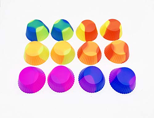 Silicone Cupcake Baking Cups, Dual Color Non Stick Silicone Baking Molds For Muffin Pan, Pack of 12