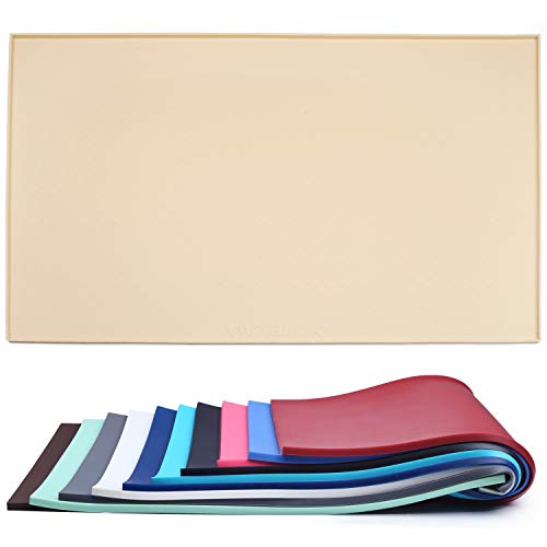 Vivaglory Pet Dog Feeding Mat Large 24''L x 16''W FDA Grade Silicone Dog Bowl Cat Water Placemat Waterproof Non-Slip Food Mat Anti-Messy Design, Khaki
