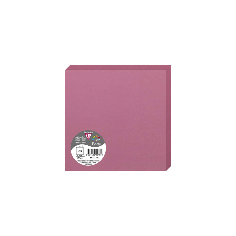 Clairefontaine 22155C Pack of 25 Double Cards Square Format 16x16cm 210g/m² Pink Hydrangea Invitation Correspondence Cardboard Pollen Range Premium Smooth Paper — image 1