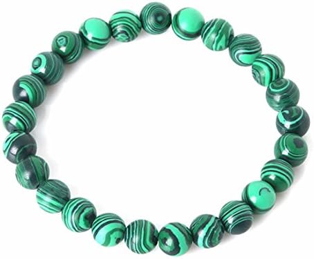 Handmade Gemstone Bracelet Natural Birthstone Healing Power Beads Elastic Stretch Bracelet (Malachite)