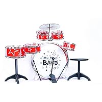 O.B Toys&Gift Jazz Drum Set for Kids , 11 Piece Musical Instrument Bass Drum Playset w/ Foot Pedal , Cymbal , Stool & Drumsticks , Toy Drum Band Kit for Kids & Toddlers (Colors May Vary)