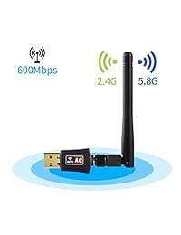 Adaptador WiFi, IKOCO 600 Mbps de banda dual (2.4G   150Mbps + 5G   433Mbps) Dongle USB inalámbrico con Antena, 802.11N   G   B Tarjeta de red LAN para Windows XP   Vista   7 8   8.1   10 Linux Mac OS X 10.4 10.11