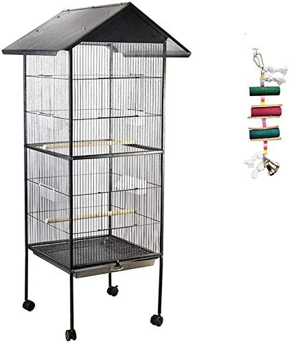 Ikayaa ペット 鳥かご 買収 オウム インコ オカメインコ ネスト用品 金属 ブラック 給餌 多機能 大容量 休息 簡単 掃除 ワイド