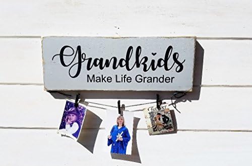 Grandkids Photo Display Frame Grandparents Wood Sign Mothers Day Gift Grey Distressed 19.5x7.5