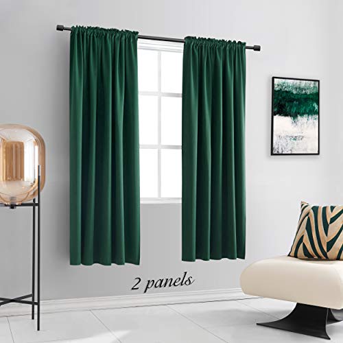 DONREN 63 Inch Length Dark Emerald Green Blackout Window Curtains for