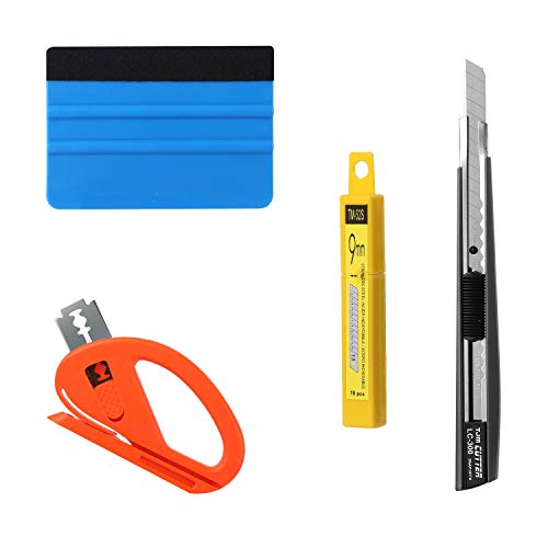GISSVOGEEK Car Vinyl Wrap Tools Vehicle Window Tint Tool Kit with Mini Felt Squeegee, Vinyl Cutter Knife, Utility Knife and Blades
