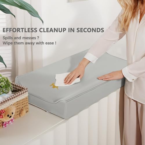 Baby Changing Pad, Waterproof Diaper Changing Pad for Dresser and Table, Leather Wipeable and Easy to Clean, Light Grey 78 * 40 * 11Cm ﻿