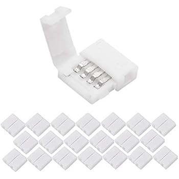 20 Pcs 4 Pin RGB LED Light Strip Connector JACKYLED PBC 10mm Strip to Strip Solderless Connector for SMD 5050 Multicolor LED Strip