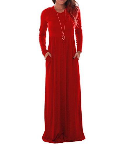 Women's Casual Long Maxi Dresses with Long Sleeves Red Small