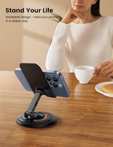 Lamicall Adjustable Phone Stand for Desk - 360 Rotating Foldable Cell Phone Holder Desktop Portable Cellphone Stand, Office Desk Accessories for 14 15 16 17 Pro Max Plus Air, 4-10” Devices, iPad Mini