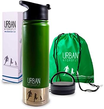 Stainless Steel Sports Water Bottle Insulated Travel Mug Keeps Drinks Cold 24 Hours or Hot 18 Hours plus 2 Lids and Sack