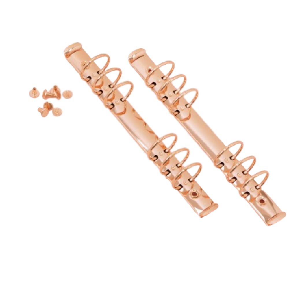 Craftelier - Kit of 2 Mechanisms for 6 Ring Binders | Size Approx. 22,7 cm (8.94") - Ring Diameter 3,3 cm (1.30") - Distance Between Rings 1,9 cm (0.75") | Includes 8 Fixing Brads | Rose Gold Colour