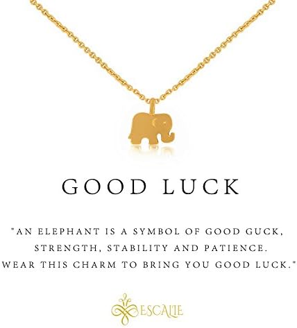 ESCALIE Elephant Necklace, Elephant Pendant Necklace, 24K Gold Plated, Lucky Symbol, 16" + 2" Extender