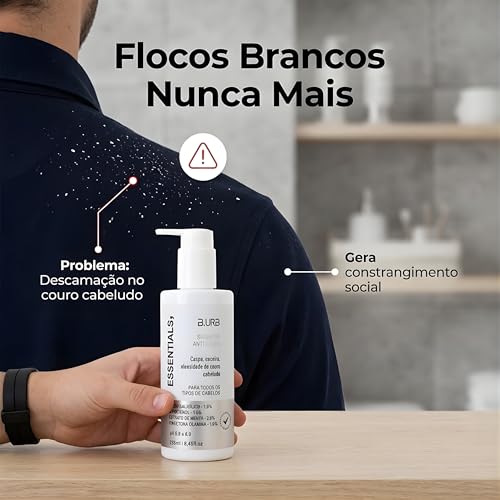 B.URB Essentials Shampoo Anti Caspa Tratamento Para Dermatite Seborreica Dermocosmético Capilar Profissional Com Piroctona Olamina pH Balanceado Higienizador Purificante Refrescante