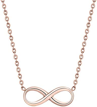 Rose Gold Tone Figure 8 Trendy Infinity Pendant Necklace, 17.7"+1.6" Extender