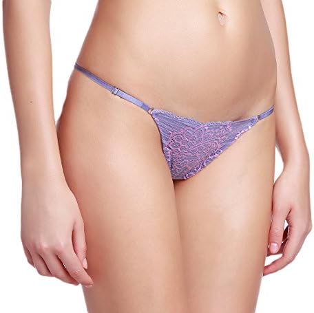 Annajolly Women's String Adjustable Seamless Sexy Lace Low-rise Thongs Panties Purple Medium