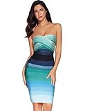 Meilun Women's Rayon Knee-length Bandage Bodycon Strapless Rainbow Dress (Large, Blue)