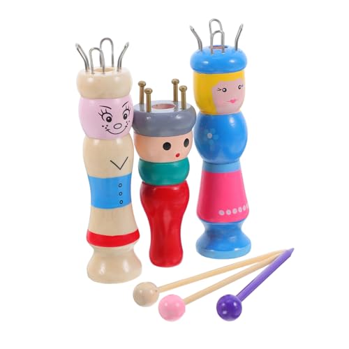 Tofficu 3pcs Wooden Doll Knitting Tool Set Durable Yarn Knitter for Easy DIY Craft Kit to Boost Imagination and Enhance Motor Skills for Family Handmade Projects Random Color