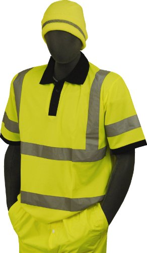 Majestic Glove 75-5311 Birdseye Polyester High Visibility Polo T-Shirt with 2" Reflective Tape, 4X-Large, Yellow