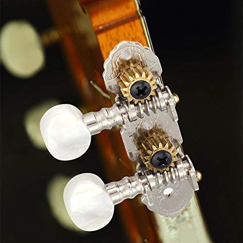 Tuning Pegs,2L 2R Ukulele Bass Tuning Pegs Sliver Classical Ukulele Tuning Pegs White Pearl Style Round Button Machine Heads - Thumbnail 7
