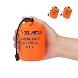 Delmera Emergency Survival Sleeping Bag, Lightweight Waterproof Thermal Emergency Blanket, Bivy Sack with Portable Drawstring Bag for Outdoor Adventure, Camping, Hiking, Orange (Orange-2 Packs)