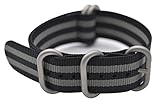 ArtStyle Watch Band with Colorful Nylon Material Strap and Heavy Duty Brushed Buckle (Black/Grey, 18mm)