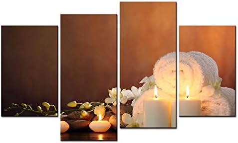 SmartWallArt - Spa Paintings Wall Art a Spray of Flower and White Towel with a Row of Burning Candles 4 Pieces Picture Print on Canvas for Modern Home Decoration