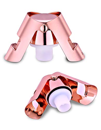 OWO Champagne Stopper, Stainless Steel Bottle Plug Sealer for Sparkling Wine, Superior Leak-Proof Bubble Retaining Saver, No Sharp Edge, No Spill, Fizz Saver, Passed Press Test (Rose Gold) - Thumbnail 5
