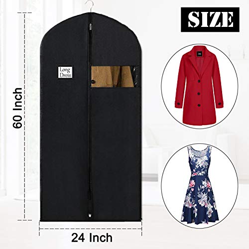 Syeeiex Long Gowns Cover 60" Garment Covers for Travel Clothes Bags with Clear Window for Gowns Unseasonal Garments Storage Organizer 8Pcs