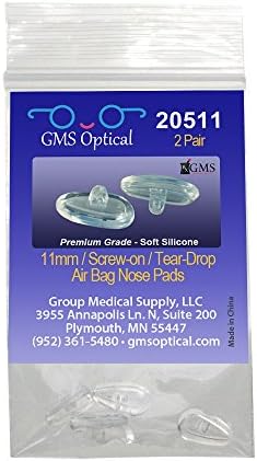 GMS OpticalAir Bag Screw-in Silicone Nose Pads for Glasses, Sunglasses, and Eye-wear - 2 Pair (11mm)