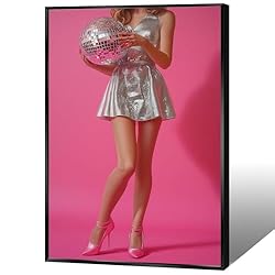 Trendy Disco Ball Canvas Wall Art Funky Pink Preppy