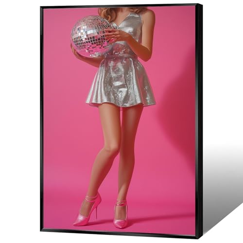 Trendy Disco Ball Canvas Wall Art Funky Pink Preppy