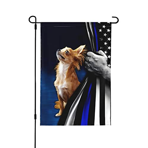 Photo 1 of Chihuahua Police Dog Thin Blue Line Christian Cross Flag Garden Flag 12.5"X18" Double Sided Outdoor Outside Decorations House Decor Flags