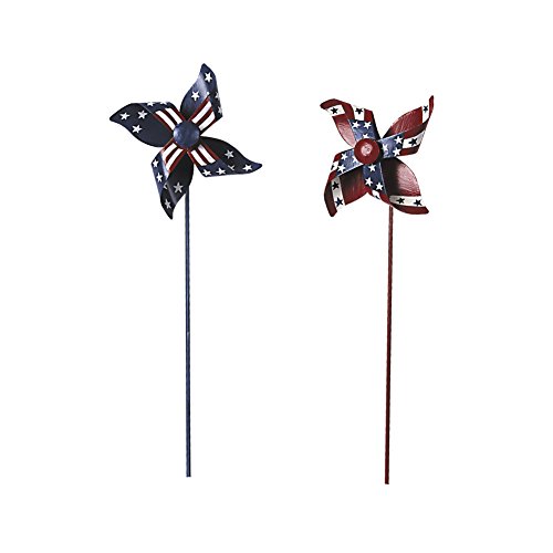 YK Decor 2pcs Patriotic Stars and Stripes American Flag Pin Wheels Wind Spinners 4th of July Yard Garden Decor (12")