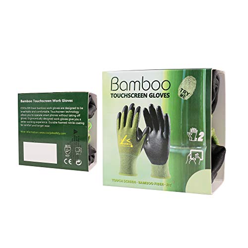 COOLJOB 2 Pairs Bamboo Touch Screen Gardening Gloves for Men, Large