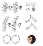 JOERICA 3 Pairs Stainless Steel Silver Ear Cartilage Earrings for Women Girls Tragus Helix Earring Cute Conch Flat Back Piercing Jewelry 16G (C:5 Pairs)