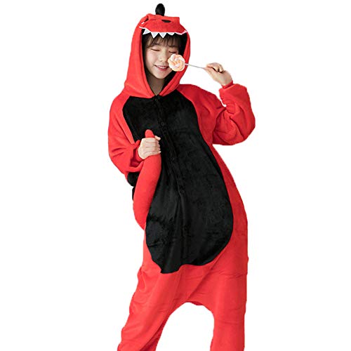 Itopfox Adult Animal Pajamas - Red Dinosaur One Piece Cosplay Costume Adult Flannel Onesies