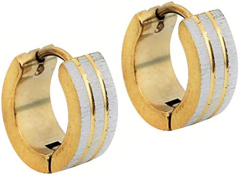 レッドダイス Red Dice 高級感と上品さを兼ね備えたマットゴールドに2lineをほどこしたメンズピアス 黒 ブラック オシャレ 両耳用 人気 シンプル ゴールドリングピアス ゴールドストライプ