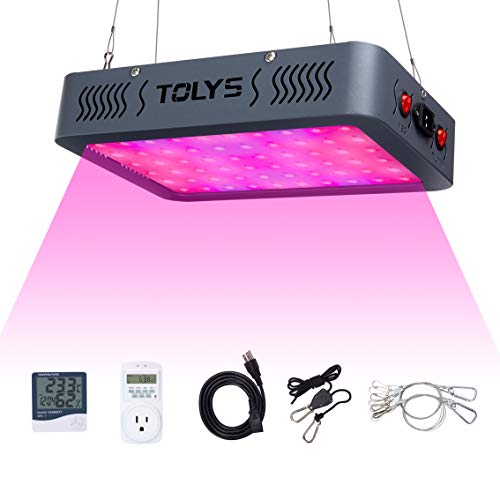 600W Plant Grow Light, TOLYS LED Grow Light Double Chips Full Spectrum Grow Lamping for Indoor Plants Veg and Flower, with Thermometer Humidity Monitor and Timer (Grey)...