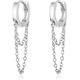 Peasimy Punk Hip-Hop Double-Layer Tassel Chain Earring Gothic Drop Dangle Earrings for Women Men Party Jewelry