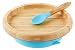 Avanchy Baby Toddler Feeding Plates Suction Stay Put Not Divided Classic Bamboo Plate + Baby Spoon - Great Baby Gift Set (Blue)