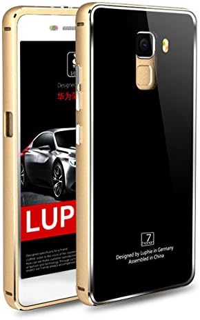 Kepuch Slim Ultra-thin Aluminum Hard Frame Tempered glass Back All Inclusive Metal Bumper Case Cover For Huawei Honor 4X - Black-Champagne