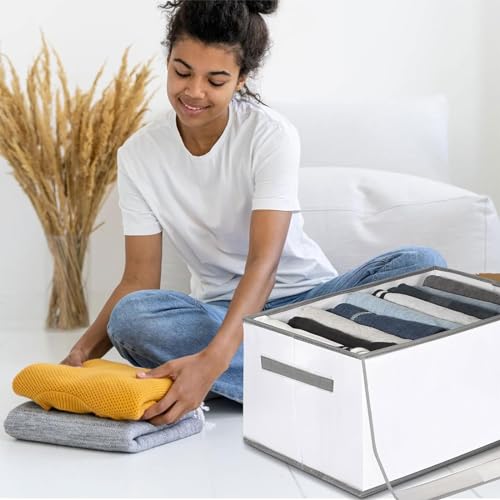 Organizador de Ropa para Closet 3 Piezas, Organizadores de Cajones Ropa Plegable, con 12 Compartimentos y Cubierta de malla transparente para jeans, ropa, camisas, almacenamiento de guardarropa