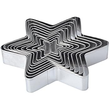 Homy Feel Star of David Cookie Biscuit Cutter Set 10 Jewish Star Pastry Donut Cutter Set Star Cookie Cutters Nesting Star Shaped Baking Metal Ring Molds